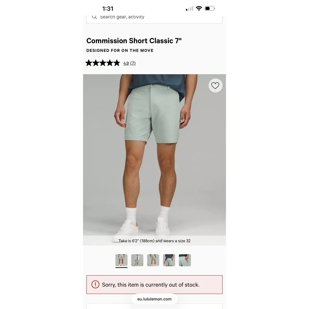 Lululemon Commission Classic Fit Shorts Mens 36x7 Dark Navy (No Tag) Warpstreme